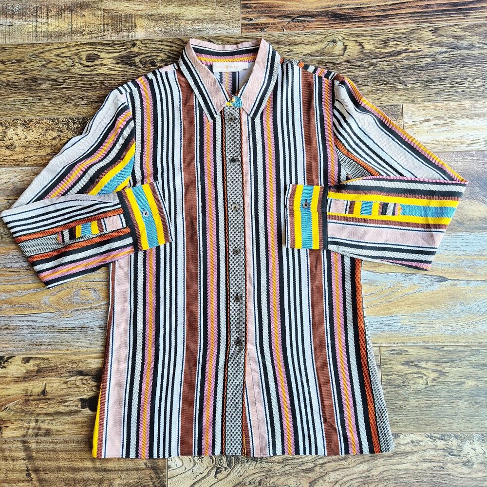 Tory Burch Silk Multicolor Striped Button-Up Shir… - image 4